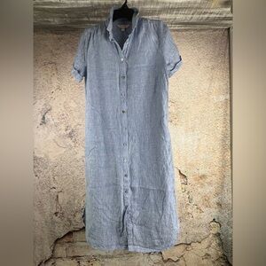 Garnet Hill size 8 linen Casual Blue Button-Up Dress. A652